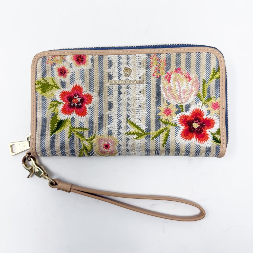 Spartina 449 Multicolor Zip Around Wallet/Wristlet Floral/Striped Pattern VGUC